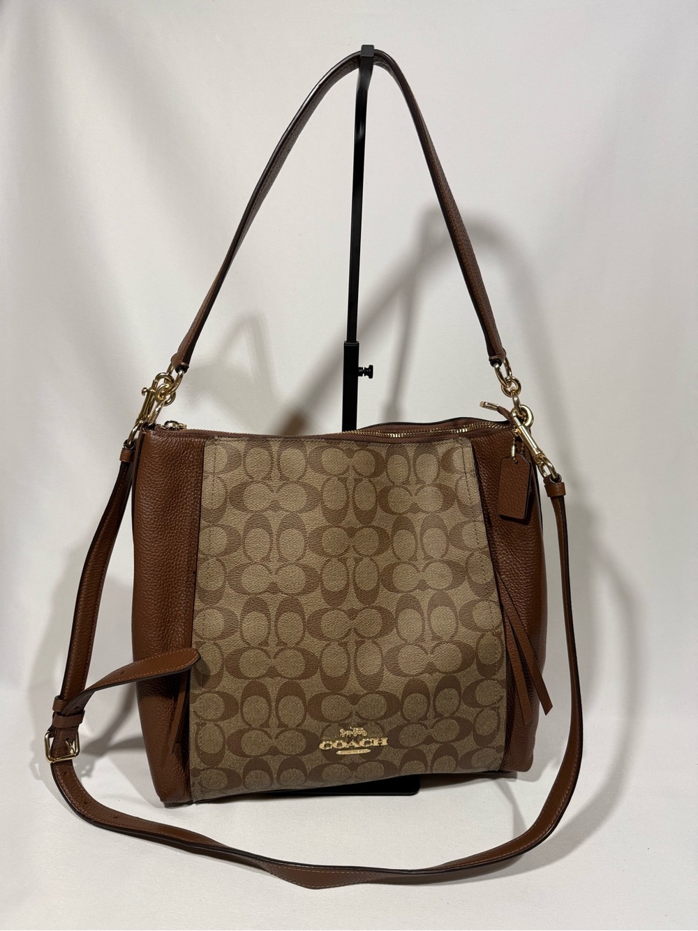 Coach Brown Signature Canvas and Leather Shoulder Bag with Gold Hardware